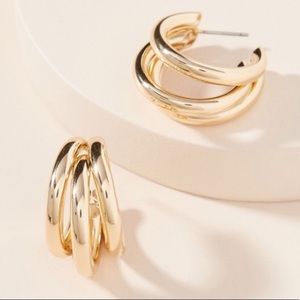 Anthro Lauryn Gold Triple Hoop Earrings!